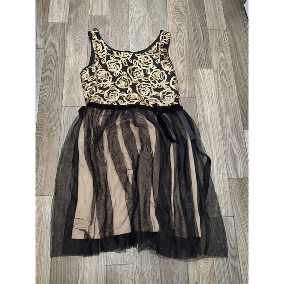 Pinky Other - Pinky Girl's size 7 Black & Gold Sequin Mesh Sleeveless Holiday Dress